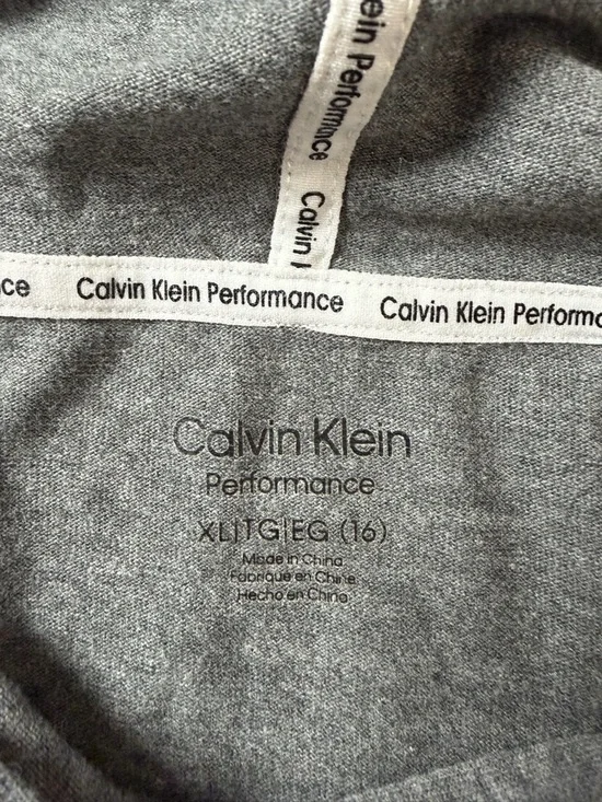 Calvin Klein Performance Gray Hooded Sweatshirt Dress CK Logo Girl XL/16 Pockets - Picture 11 of 16